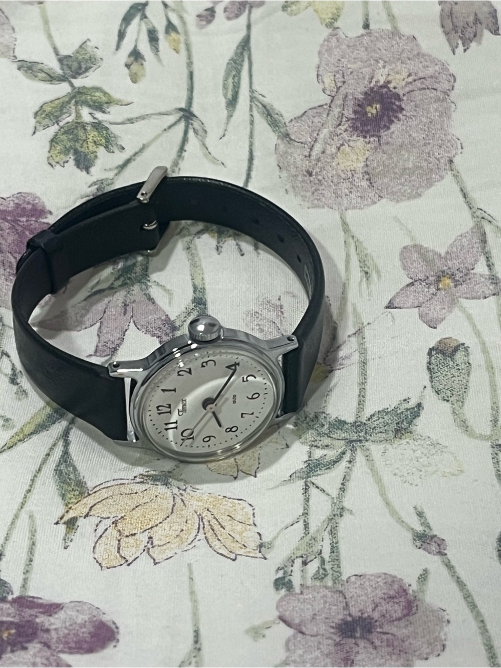 Classic Women's Silver Dial Watch with Black Leather Strap